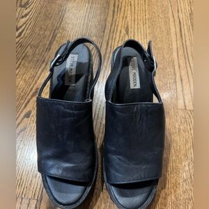 Size 9, Steve Madden Sunnyside Black Leather Platform Heels